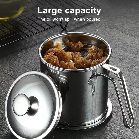 Edelstahl Ölfilterbehälter 1,3L Große Kapazität Küchenölkanne mit Feinsieb Rostfrei Spülmaschinenfest Küchenölbehälter zum Frittieren Kochen
