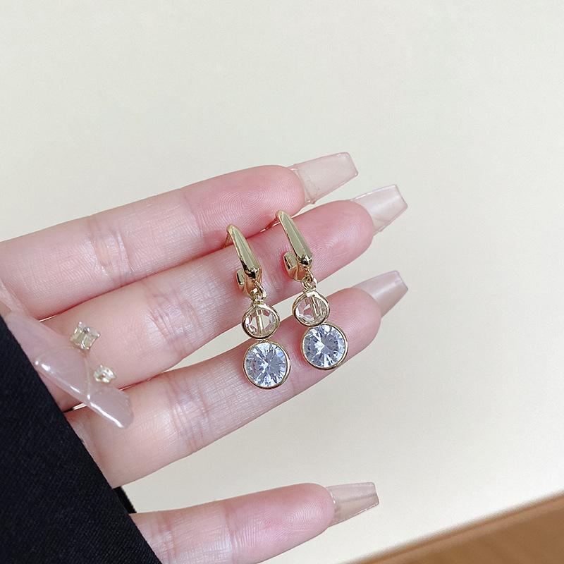 Korean light luxury super flash zircon earrings women s cold wind geometric square earrings 925 silver needle earrings