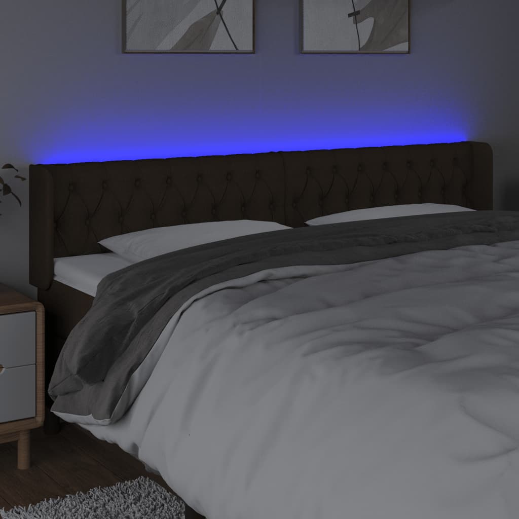 LED Headboard Dark Brown 183x16x78 88 cm Fabric