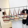 Damen Große Kapazität Gewebte Eimer Tasche Einzelne Schulter Handtasche Farbblock Mode Strandtasche