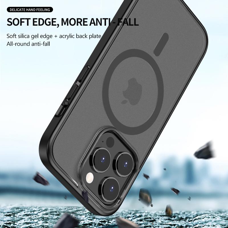 For iPhone 15 Pro Fall Protection Phone Case Compatible with MagSafe PC+TPU Matte Back Cover