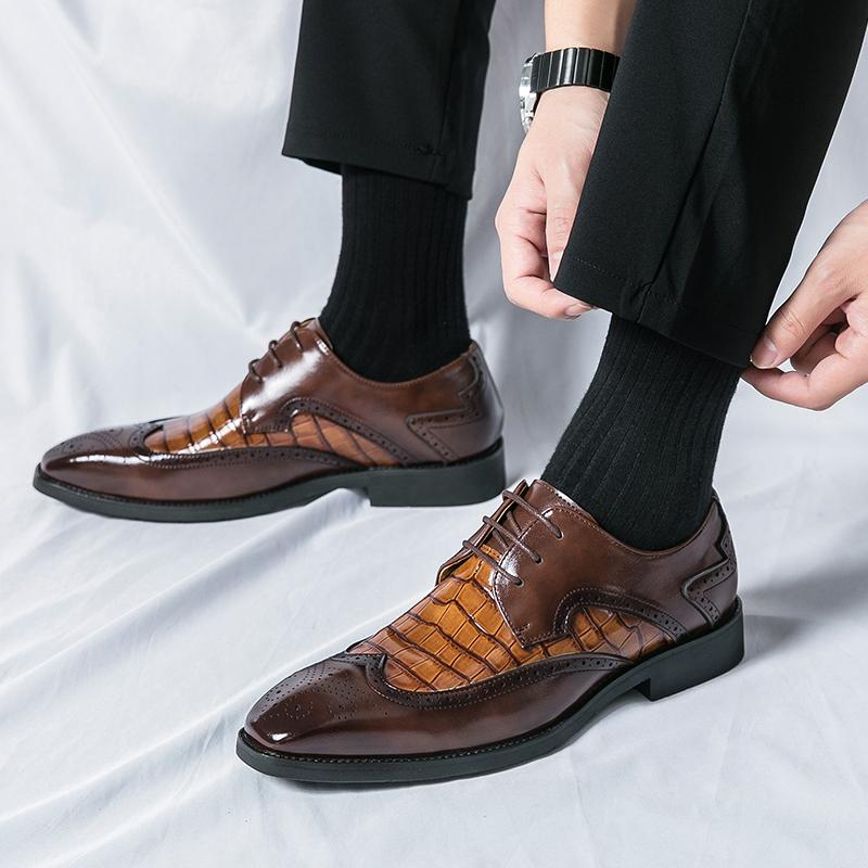 Móda Britský Módní Návrhář Pánské Špičaté Oxford Brogue Boty se Vzorem Aligátora Svatba Ples Návrat Domů Obuv Zapatos Hombre