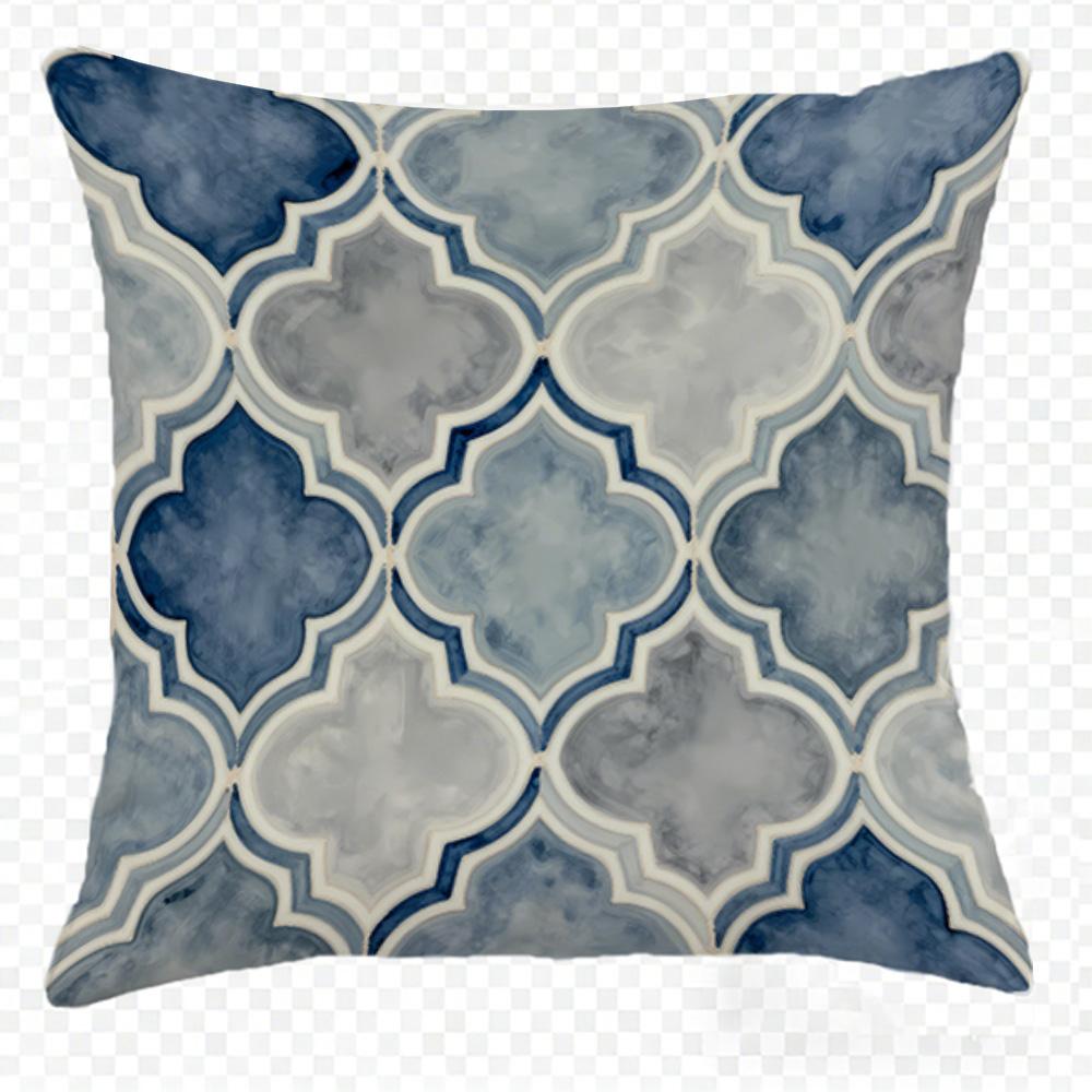 Blue and Gray Geometric Pattern Doublesided Printed Pillow Cover Short Plush Suitable Living Rooms Bedrooms Throw Cushion Cover
