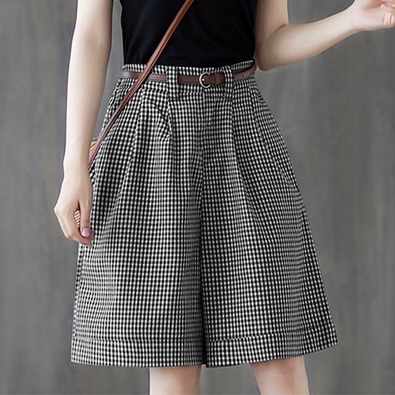 ZANZEA Women Casual Elastic High Waist Loose Plaid Print Shorts