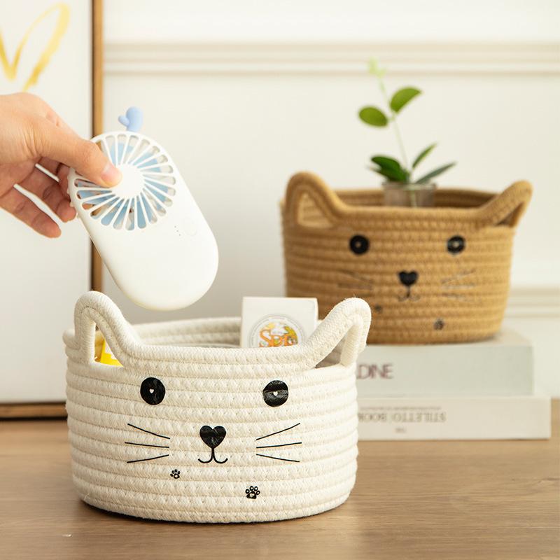 Colorful Cat Cotton Rope Storage Basket for Cosmetics, Toys, Keys & Books