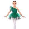 Girls Ballerina Tutu Dress One Shoulder Sleeveless Mermaid Fish Scales Print Camisole Leotard Halloween Dance Costume