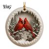 Christmas Party Supplies Acrylic Red Bird Ornament, Snow Scene Pattern Xmas Tree Pendants Hanging Decor, Retro Round Pendant for Winter Holiday Nature