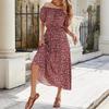 Summer New Floral One Shoulder Short Sleeve Dress Holiday Waisted Big Swing Dresses