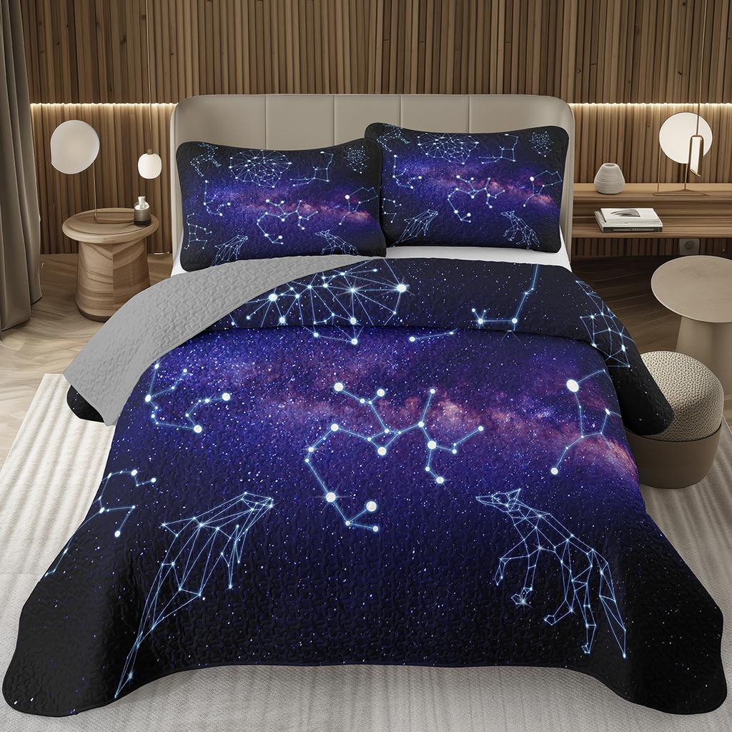 12 Constellation Astrology Bedspreads Zodiac Coverlet Boho Exotic Twin King Bedding Set Reversible Grey Quilted Bedspread Cover