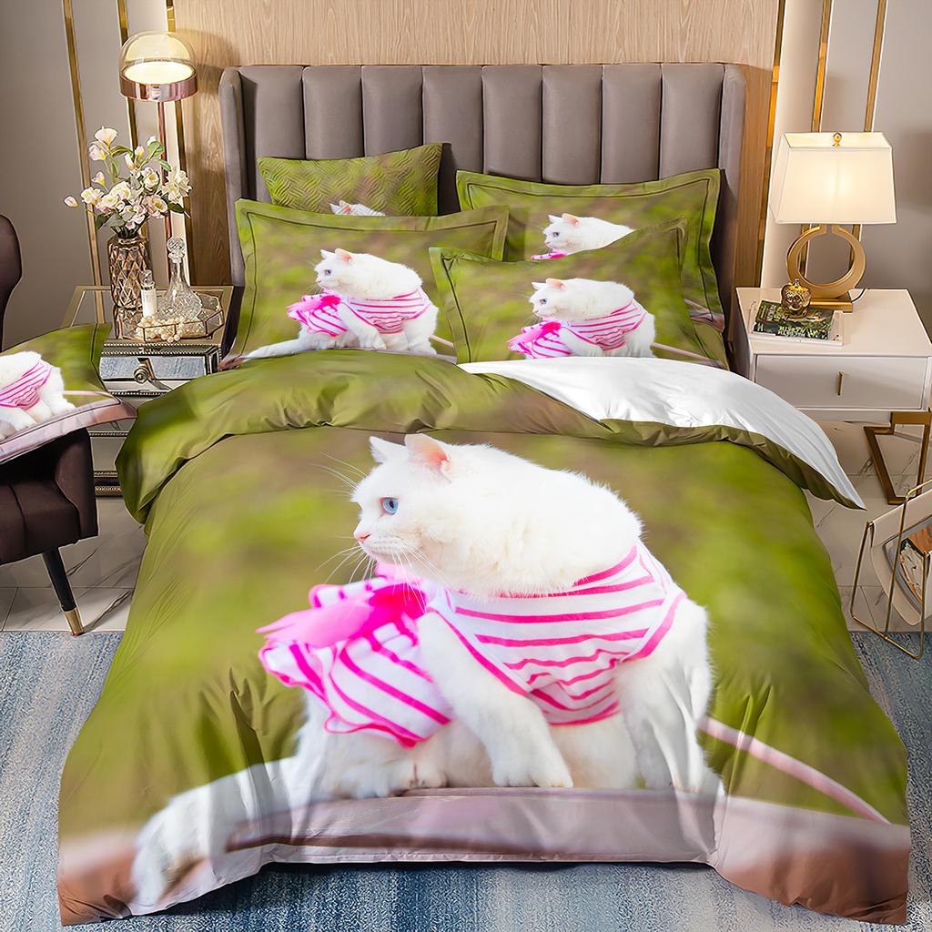 3D Digital Printing 2/3pc Animal Cat Pattern Quilt Cover Pillowcase Double Bed Set Cover Quilt Soft Microfiber Bedding Set