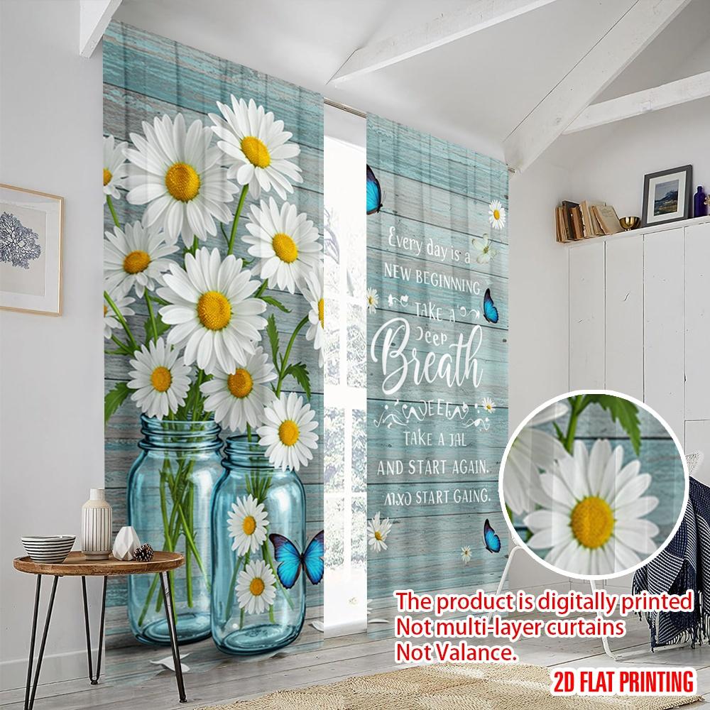 2pcs 2D flat printing Curtains Butterflies Daisy Flowers New Beginning Fabric Without Electricity Family Party Perfect for