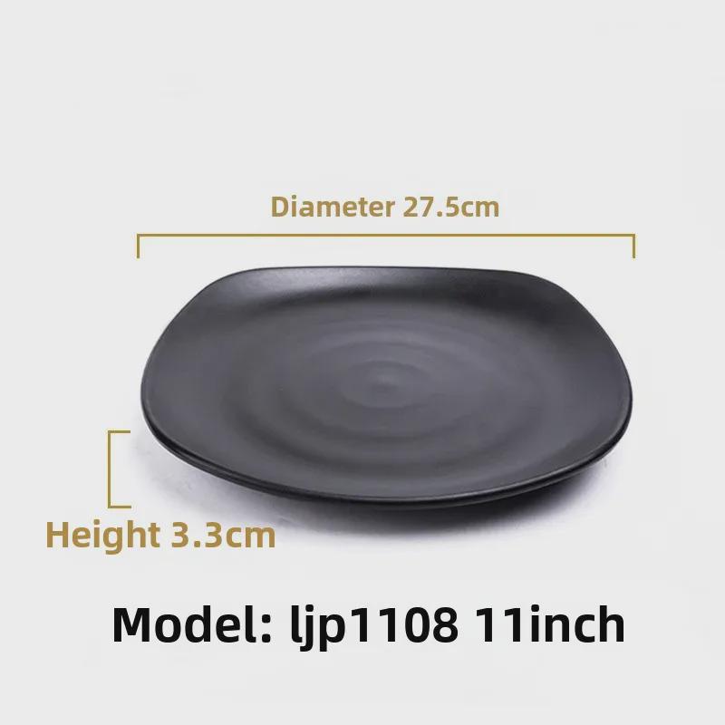 Melamine Black Tableware: Imitation Porcelain Plate for Cold Dishes, BBQ, Hot Pot, and Commercial Use.