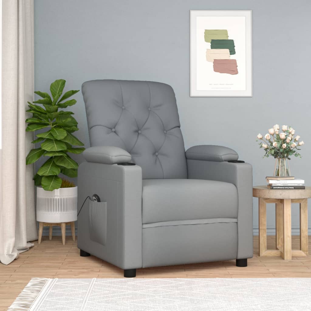 Electric Recliner Chair Light Grey Fabric