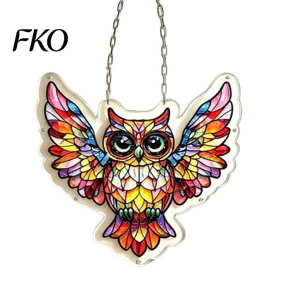 Colorful Home Decor Acrylic Owl Puzzle, Rainbow Reflection Hanging Pendant, No-Glue Window DIY Assembly Sun Collector, for Garden Patio Indoor Puzzle