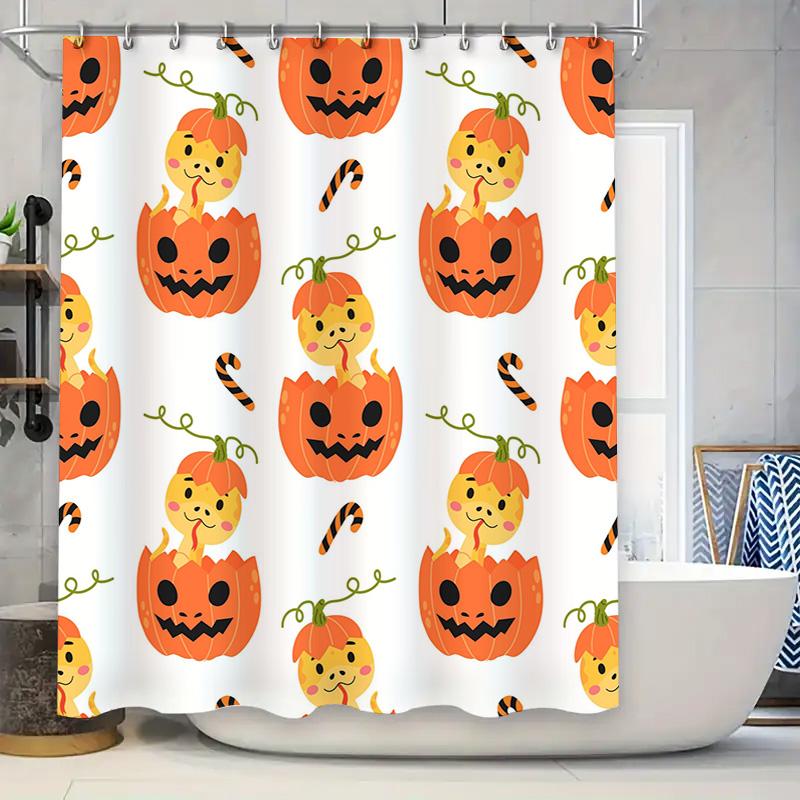 

Unframed Halloween-Themed Pumpkin Shower Curtain Set Featuring Cute Cartoon Pumpkins Washable Fabric Bathroom Accessories With C W60H190(CM)-1 Pcs
