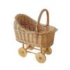 Stroller Shaped Flower Basket Rattan Woven Candy Basket with Handle Portable Decorative Rustic Basket with Wheels for Weddings Baby Showers