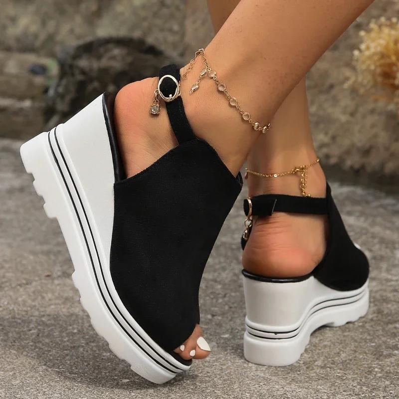 Fashion 2024 Hot Sale Shoes for Women Buckle Strap Women's Sandals Fashion Peep Toe Casual Sandals Women New Round Toe Wedge Sandals