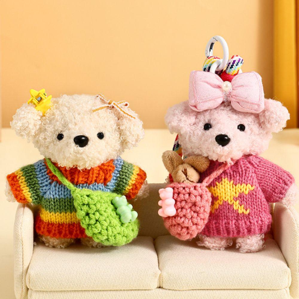 Fluffy Crochet Sweater Dog Keychain PP Cotton Puppy Stuffed Doll Keyring  Home Decor