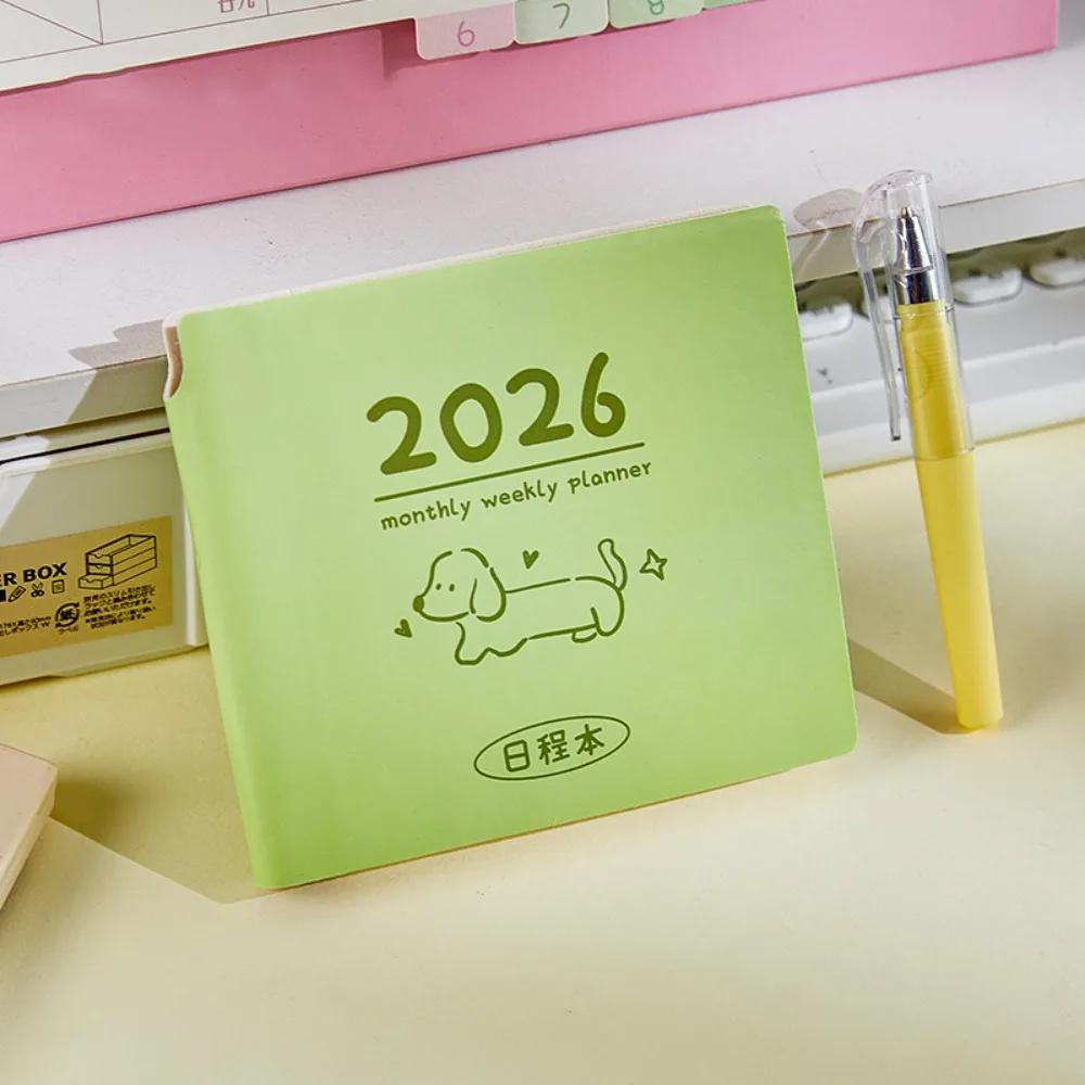 

New Portable High Quality PU Leather 2026 Planner Cartoon DIY To Do List Notepad Mini Appointment Book School Supplies зелений