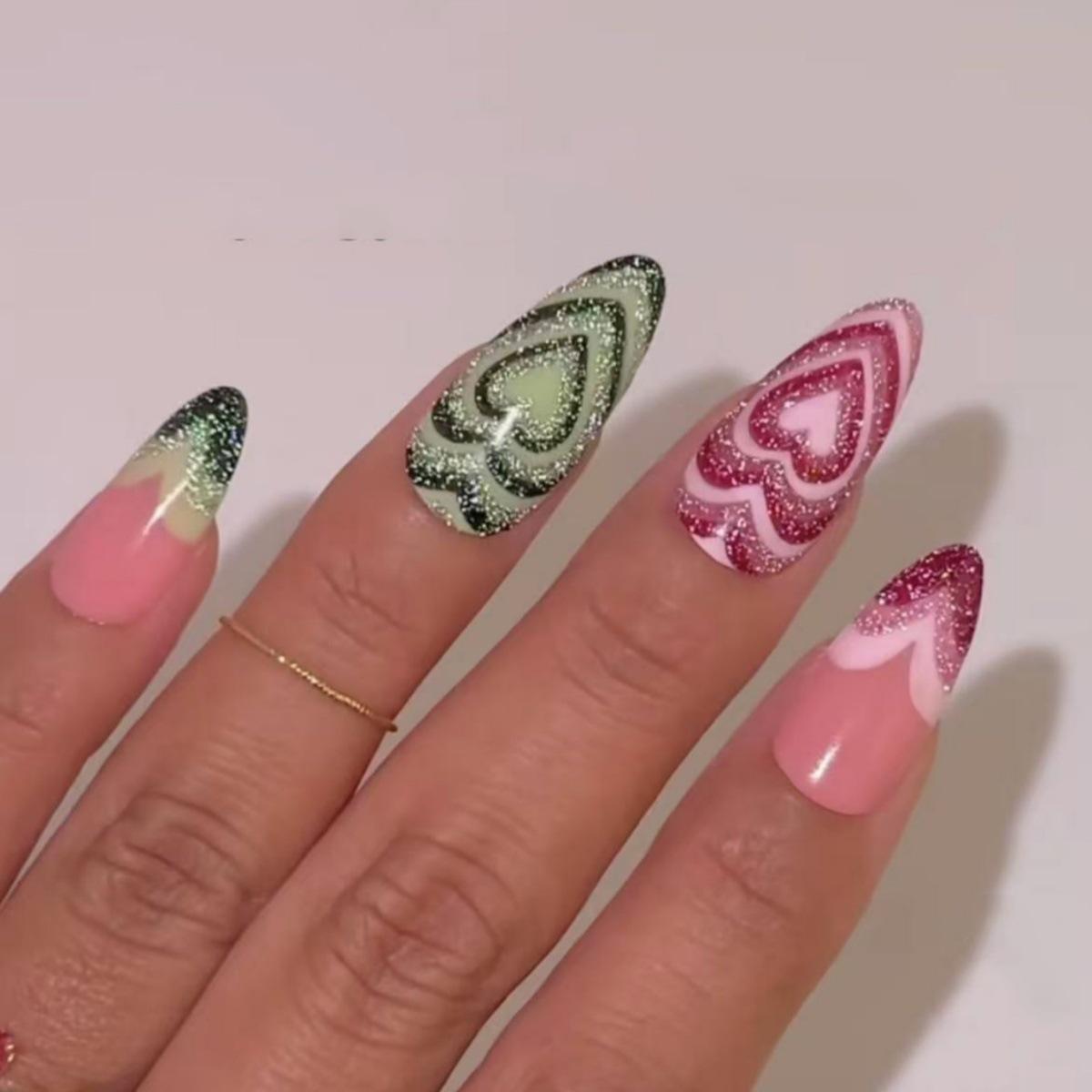 

Heart Cat Eye Glitter Nail Tips - 24 Removable Pieces