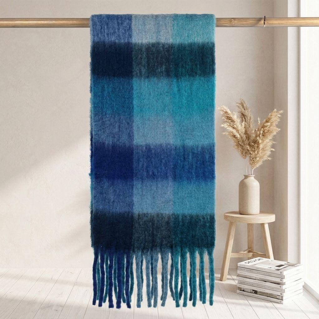 Women's High-Grade Colorful Plaid Mohair Scarf - Thick, Warm, and Versatile for Winter