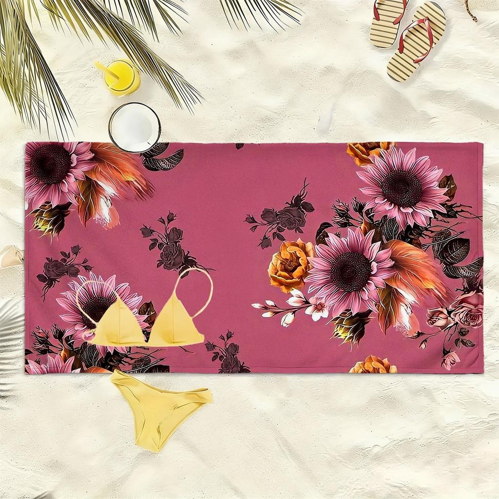 Retro sunflower and rose patterns polyester microfiber beach towel is highly absorbent, suitable for swimming and beach outings