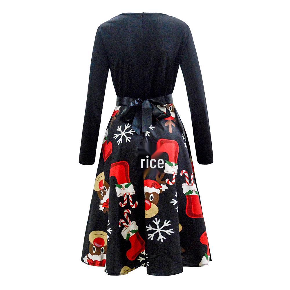 Retro Christmas Bestseller Long Sleeve Round Neck Dress