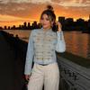 Womens Short Denim Jacket Half Turtleneck Button Detail Street Style Fashion Top