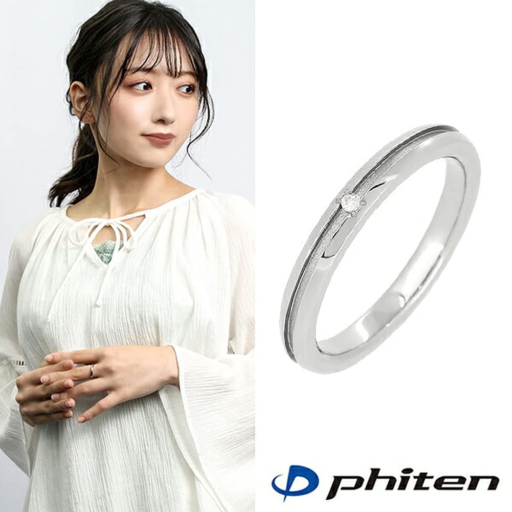 [Fe-fe] fe-fe x phiten [Special Feature] Phiten Slim Diamond Titanium Ring, Sizes 5-11 (Size 11), Simple Women's Ring