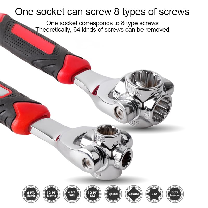 Universal Wrench 48 In 1 Socket Wrench with 360 Degree Rotating Head Spanner Tool for Home Bicycle Car Repair