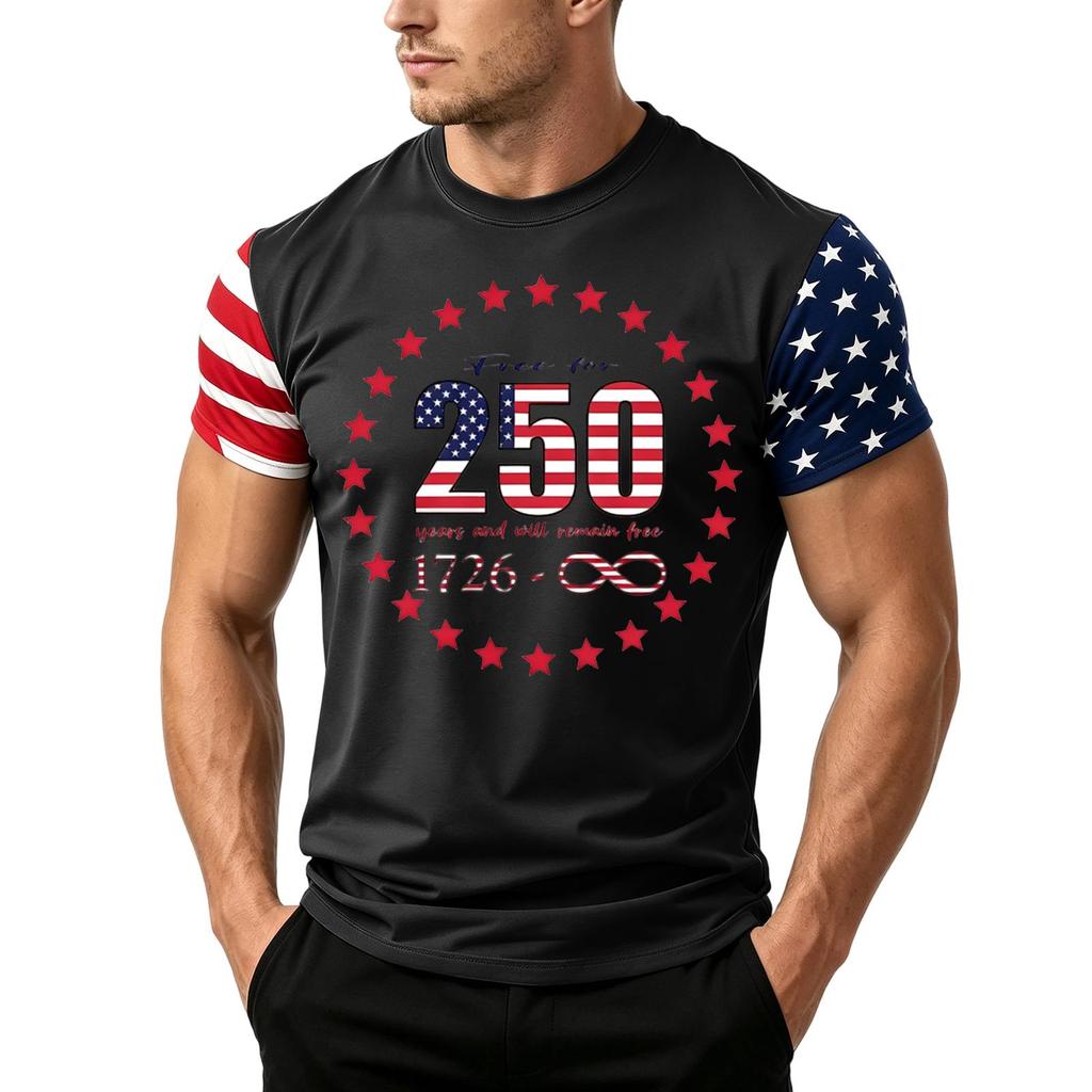 Men's Independence Day Flag Print Short Sleeve T-Shirt, Loose Casual Daily Summer Tops