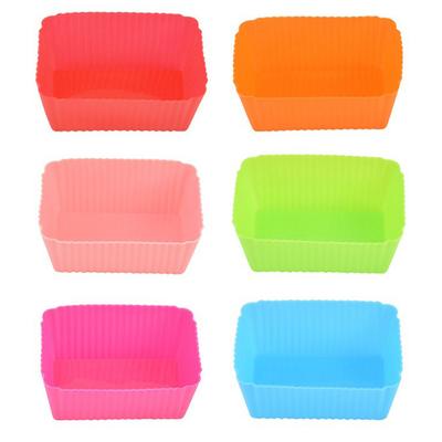 6Pcs Silicone Retângulo Bolo Molde Macio Muffin Cupcake Forro Assar Copo Molde