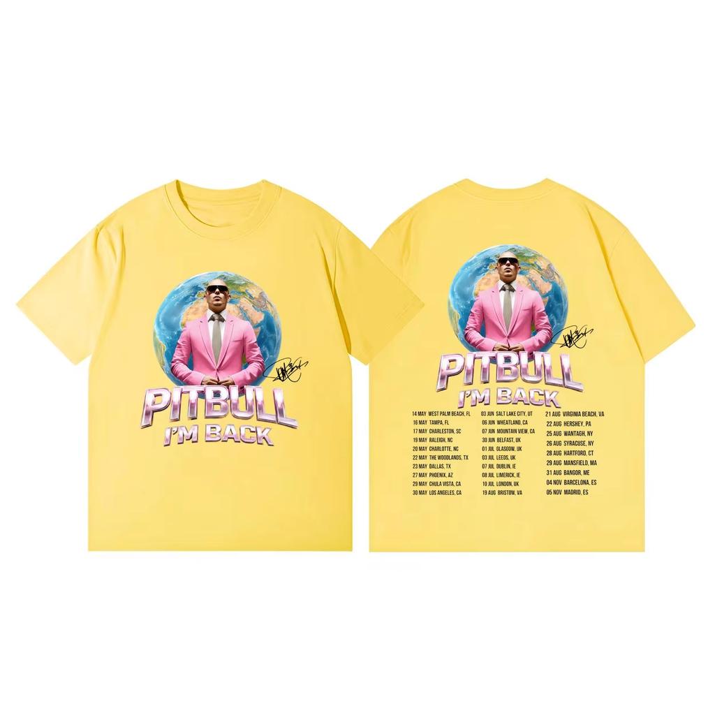 Letnia Moda Modny T-shirt Pitbull Mr.worldwide Jestem Z Powrotem Trasa 2026 Koszulki Graficzne Moda Hip Hop Koszulki z Krótkim Rękawem