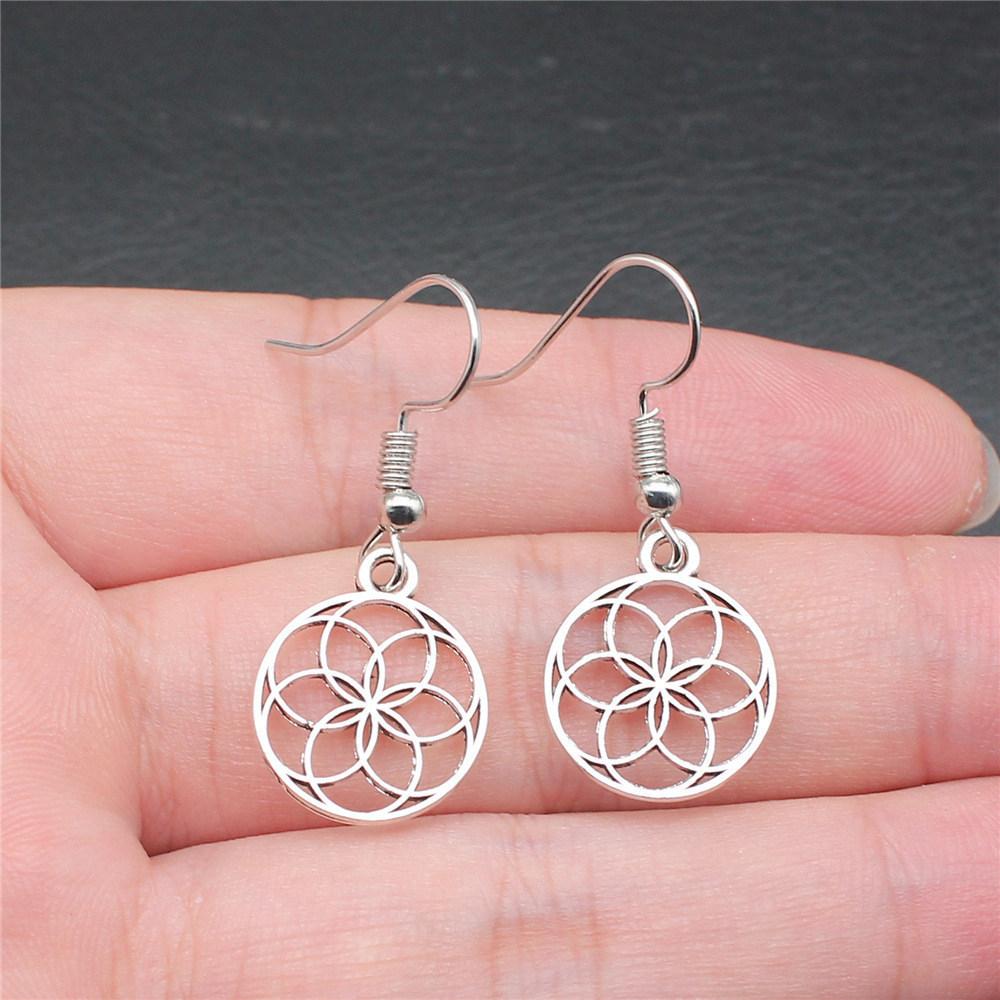 Hängeohrring Pflanze Blume des Lebens Minimalistischer Schmuck Komponenten Ohrringgröße 18x19mm QE020