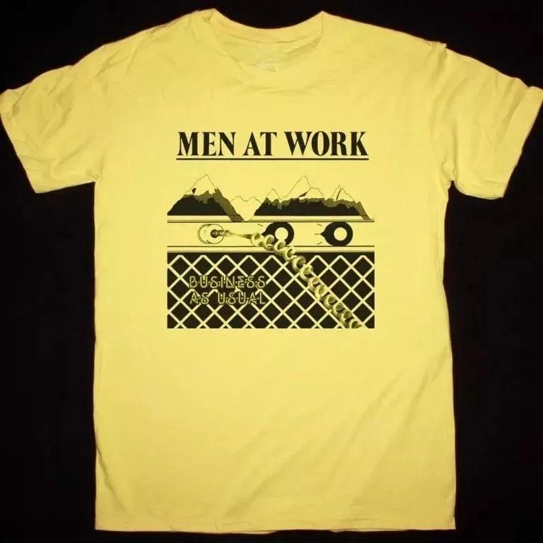 MEN AT WORK Band Business As Usual T Shirt  Yellow TU102 Unisex T-Shirt S
