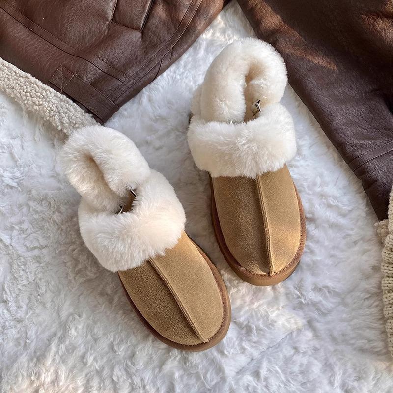 [Zhongjia] Thick-soled and velvet two-wear fluffy shoes for women's winter snow boots with integrated fur and half-drag cotton shoes