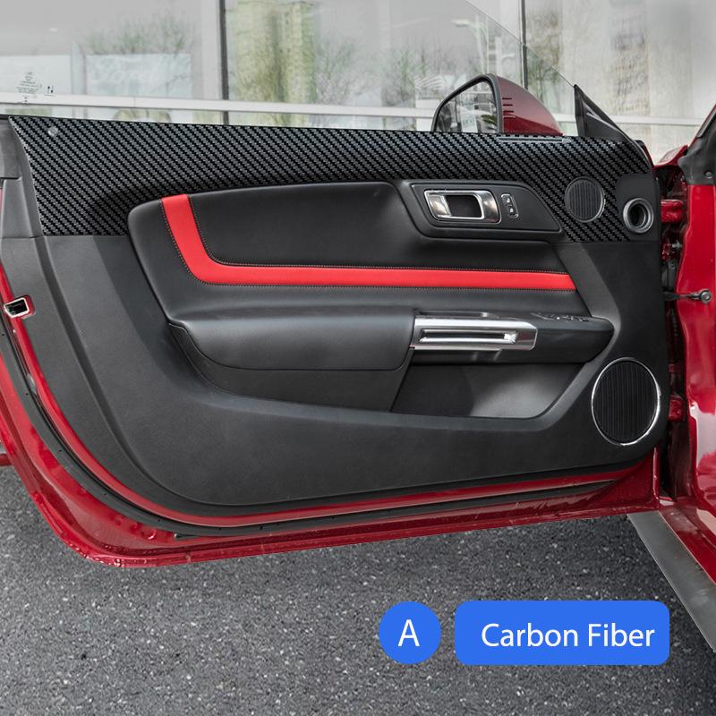

Leather Carbon Fibre Car Door Anti Kick Mats Threshold Strip Protector Trims Stickers For Ford Mustang 2015-2024 Accessories Upper Carbon