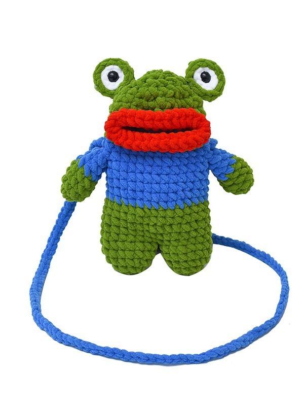 Frog Knit Mini Shoulder Bag With Twist Lock Closure For Casual Daily Use