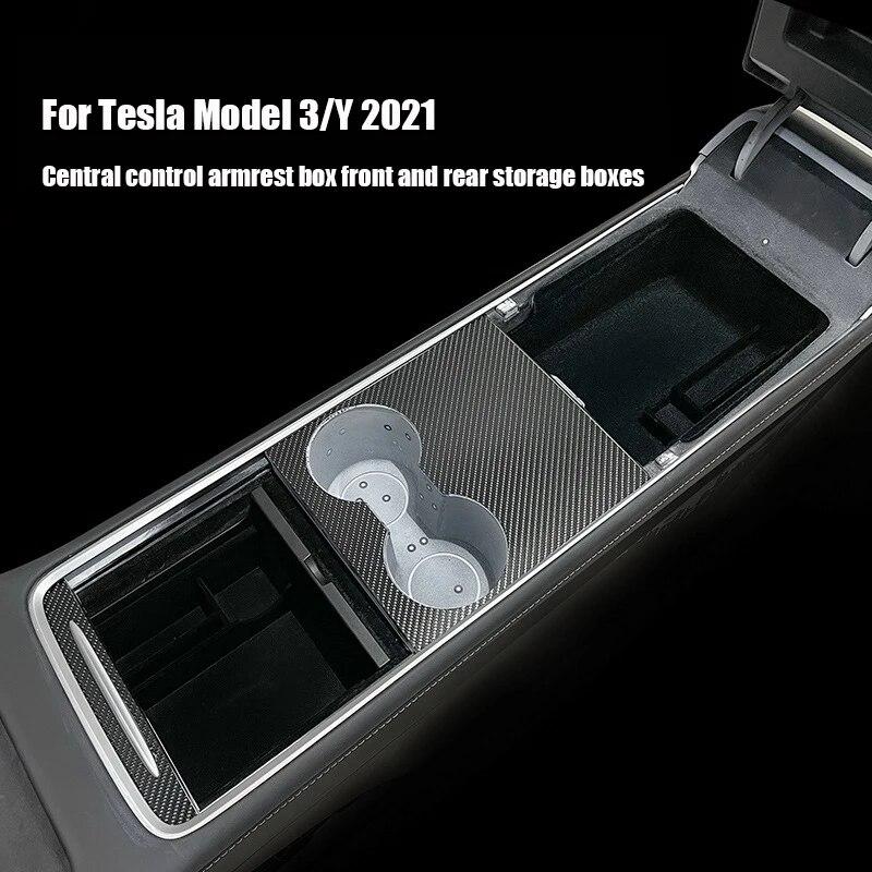 Car Central Armrest Storage Box For Tesla Model 3 / Y  2022 2023 Hidden Box Cup Holder Flocking Organizer Containersr