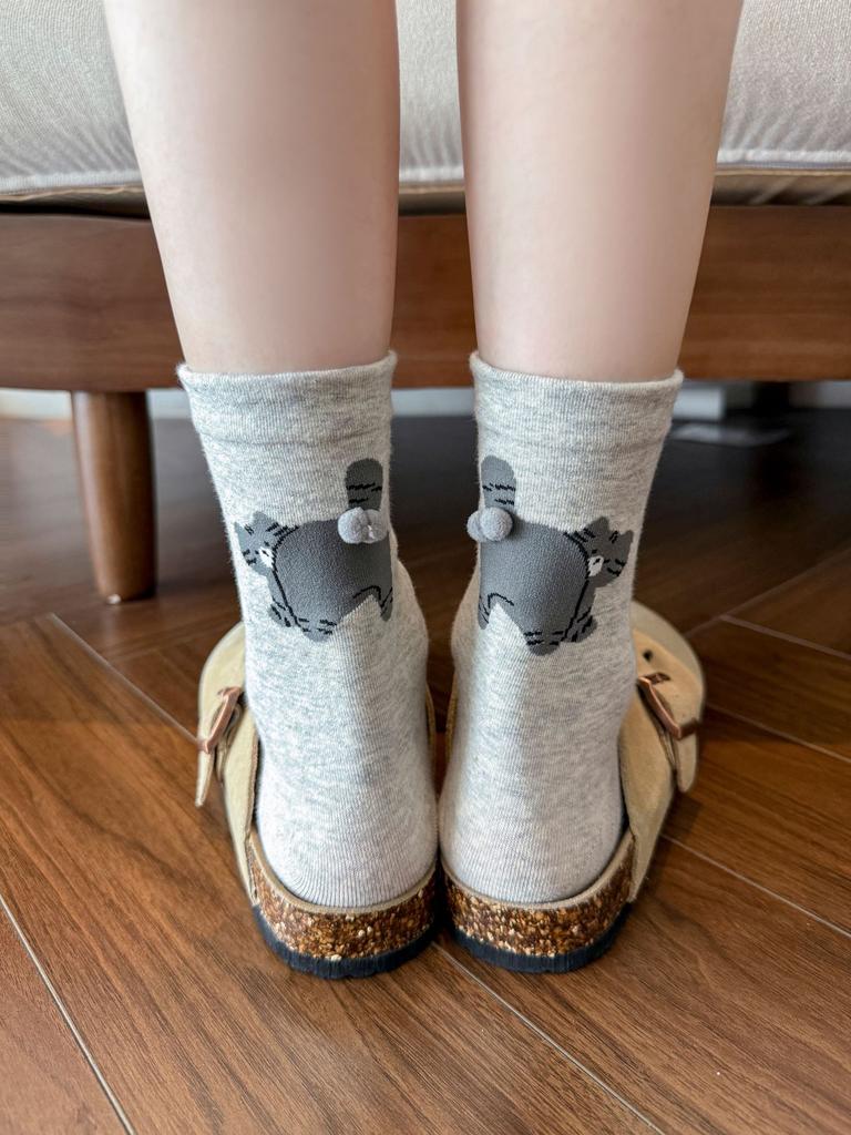 Cartoon Cat Egg Socks Women'S Socks Trendy Spring And Autumn Cotton Socks Cute Accessories Animal Kitten Stockings