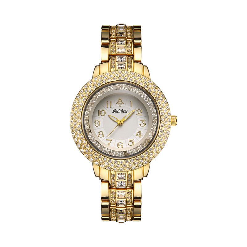 Yalalusi Women's Luxury Gold Diamond Quartz Watch - Fashionable, Waterproof, and Elegant Casual Wristwatch.