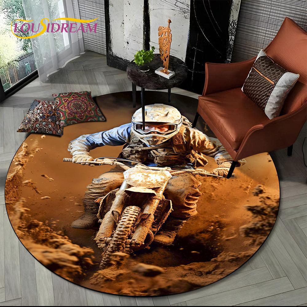 3D Retro Vintage Motorcycle Cartoon Round Area Carpet Rug for Living Room Bedroom Kid Playroom Decor,Pet Area Rug Non-slip Gift