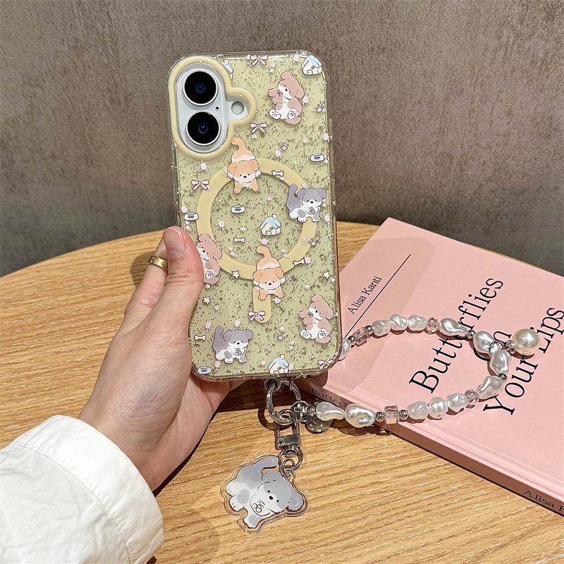 KT Cartoon Glitter Magnetic Phone Case for iPhone 17 Pro Max, 16 Pro, 15 Pro