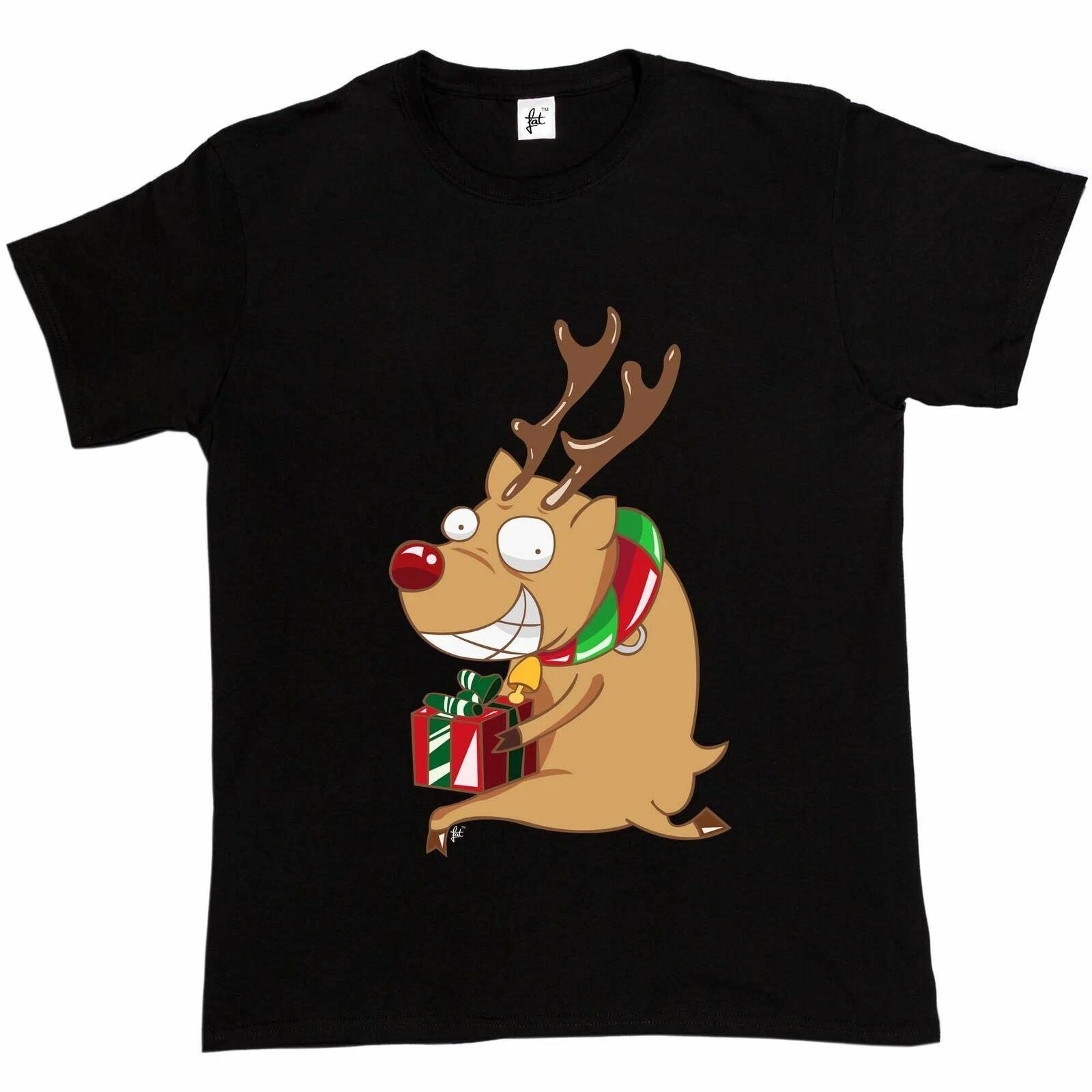 Naughty Red Nose Rudolph Steals Christmas Presents Funny Mens T-Shirt L