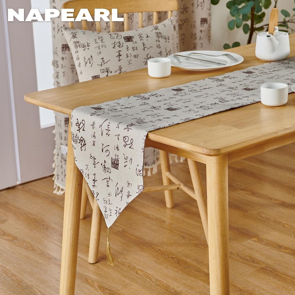 1 Stück LOZUJOJU Chinesischer Literarischer Stil Kalligrafie Musterdruck Tischläufer für Esstisch Dekorativ für Heimtisch