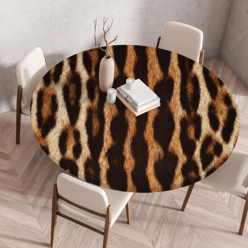 Creative Animal Fur Texture Patten Round Table Cover Fitted Vinyl Tablecloth Elastic Edged Waterproof Dining Table Cloth