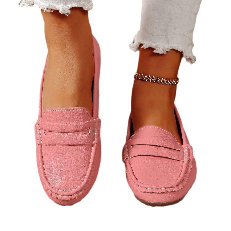2024 Women's Flat-Soled Round-Toe Slip-On Casual Shoes: Lightweight, Fashionable, Four-Season Design