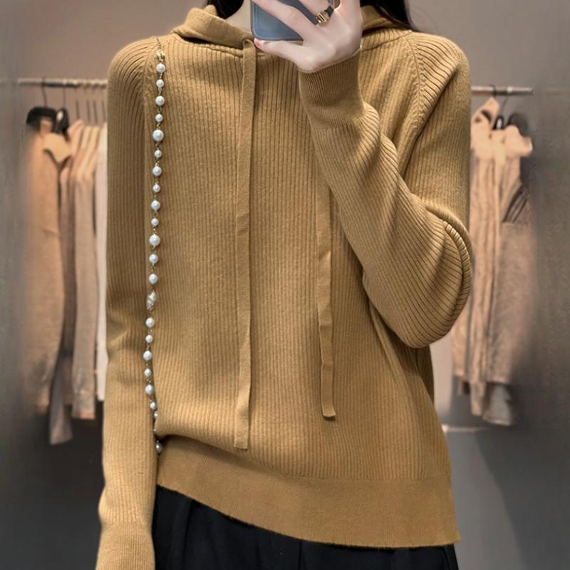 

IHUASU Осенне-зимняя трикотажная толстовка с капюшоном, женская универсальная свободная ленивая ветрозащитная кофта-джемпер XXL дубильная кора