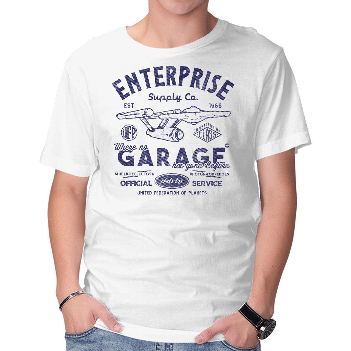 Unisex Crew Neck T-Shirt Enterprise Garage Graphic Short Sleeve Casual Tee XS