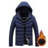Rib Clothing Cotton Jacket Men's Winter Solid Color Slim Fit Removable Hat Trendy Plush Thickened Top Jacket Men